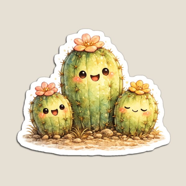 Item preview, Kawaii Cactus Family Illustration – Cute Desert Cacti with Tiny Flower Blooms designed and sold by MagicMakerPh.