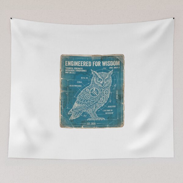 Item preview, Engineered for Wisdom Owl - Vintage Steampunk Schematic Art designed and sold by Mr. Pawsome.