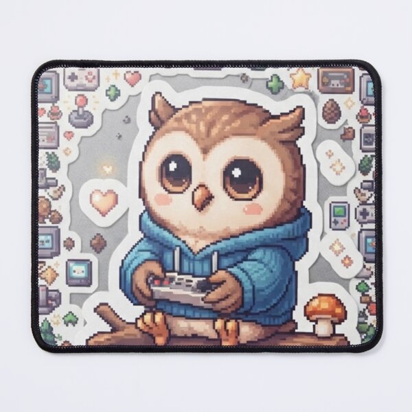 Item preview, Cute Pixel Art Gamer Owl designed and sold by Purpleclomb.