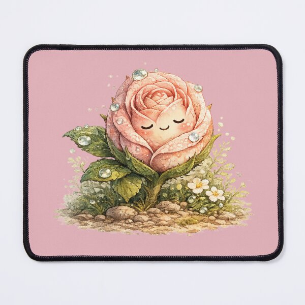 Item preview, Kawaii Sleeping Rose Illustration – Cute Curled Petal Flower Art with Dew Drops designed and sold by MagicMakerPh.