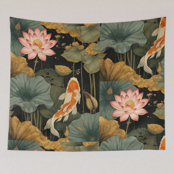 Item preview, Elegant Koi Fish And Lotus Pond Illustration | Japanese Zen Garden Art Print designed and sold by RSDigitalPrintDesign.
