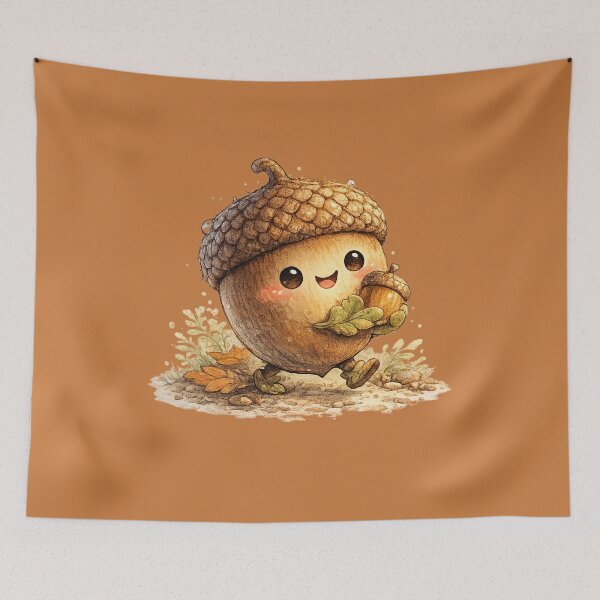 Item preview, Kawaii Acorn Character Carrying Tiny Acorn – Cute Autumn Woodland Illustration designed and sold by MagicMakerPh.