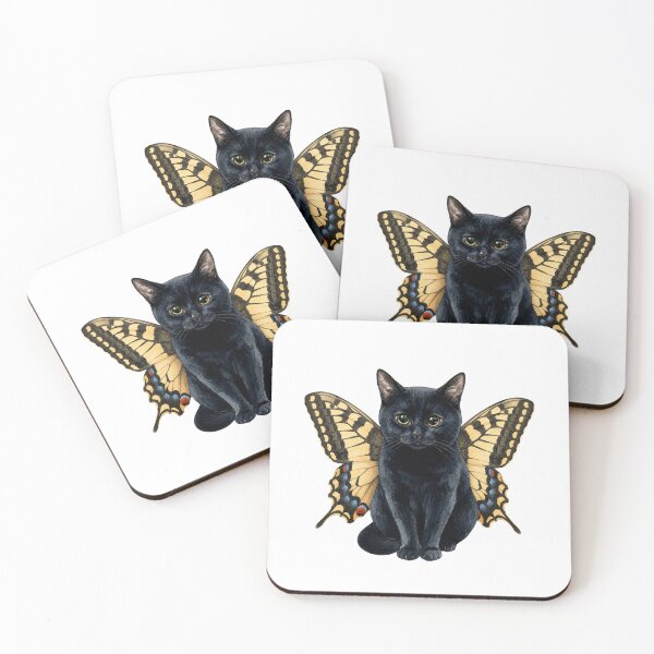 Item preview, Kawaii Butterfly Kitty | Black Cat & Swallowtail Butterfly designed and sold by KittyClosetStore.