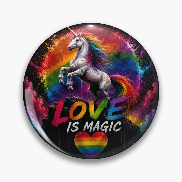 Artikelvorschau, Love Is Magic – Rainbow Unicorn | Pride Fantasy Art mit magischem Einhorn entworfen und verkauft von Peter Kaul.