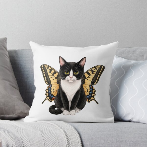 Item preview, Kawaii Butterfly Kitty | Tuxedo & Swallowtail Butterfly designed and sold by KittyClosetStore.