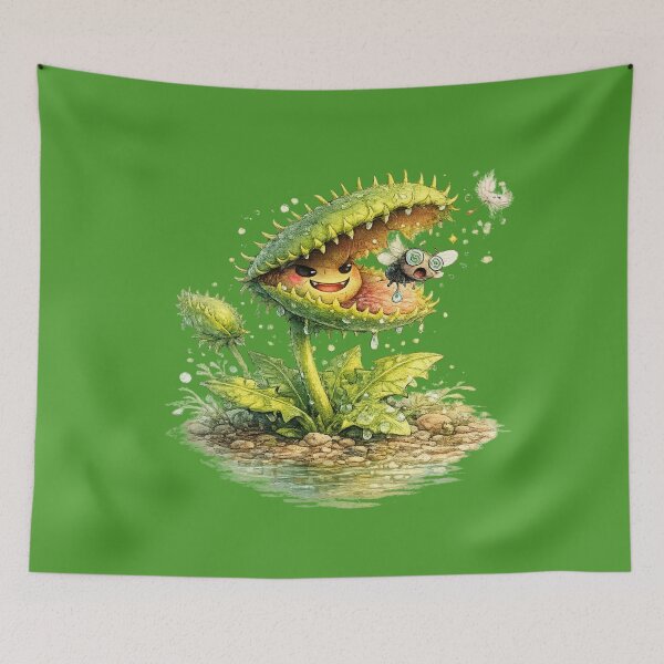 Item preview, Funny Kawaii Venus Flytrap Illustration – Mischievous Plant Catching a Fly Art designed and sold by MagicMakerPh.