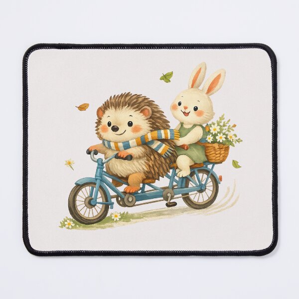 Item preview, Hedgehog and Bunny Tandem Bicycle Cute Woodland Friends designed and sold by inkoutninja.