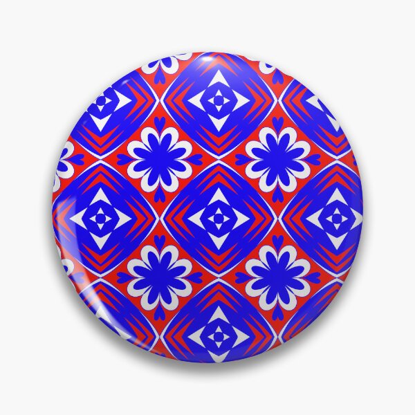 Item preview, Retro Bold Blue and Red Floral Geometric Tile Seamless Pattern designed and sold by VOYID ART STUDIO.