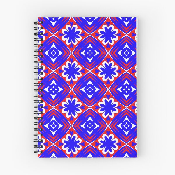 Item preview, Retro Bold Blue and Red Floral Geometric Tile Seamless Pattern designed and sold by VOYID ART STUDIO.
