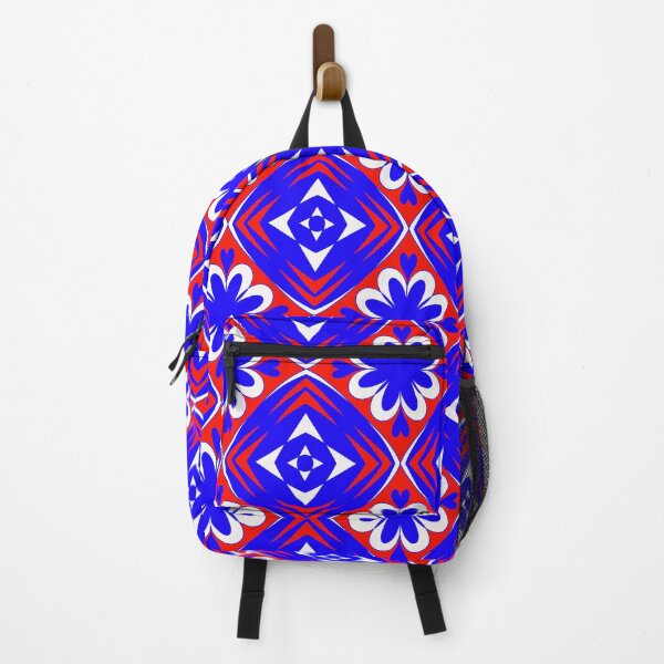 Item preview, Retro Bold Blue and Red Floral Geometric Tile Seamless Pattern designed and sold by VOYID ART STUDIO.