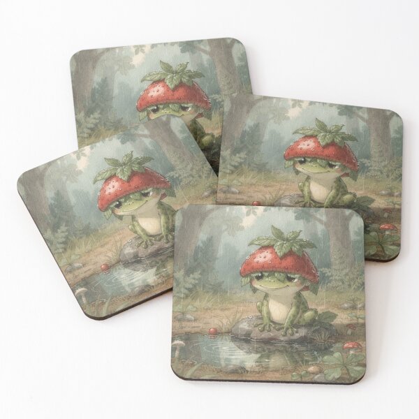 Item preview, Plump Frog in a Strawberry Hat, Rainy Day designed and sold by PictorialWhimsy.
