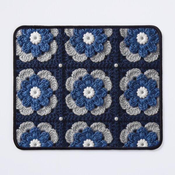 Item preview, Silk Crochet Flower Square Navy Blue Silver designed and sold by LuisWorks.