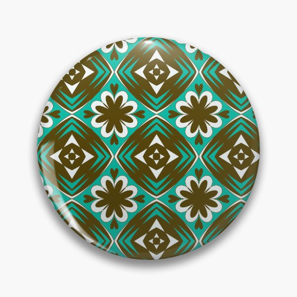 Item preview, Retro Teal and Brown Floral Geometric Tile Seamless Pattern designed and sold by VOYID ART STUDIO.