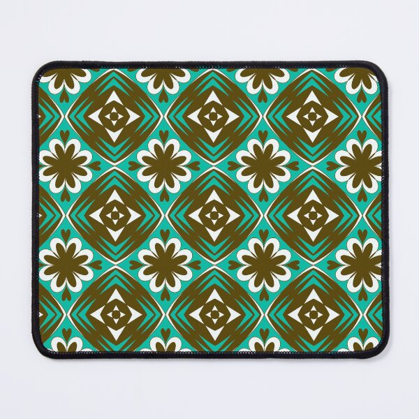 Item preview, Retro Teal and Brown Floral Geometric Tile Seamless Pattern designed and sold by VOYID ART STUDIO.