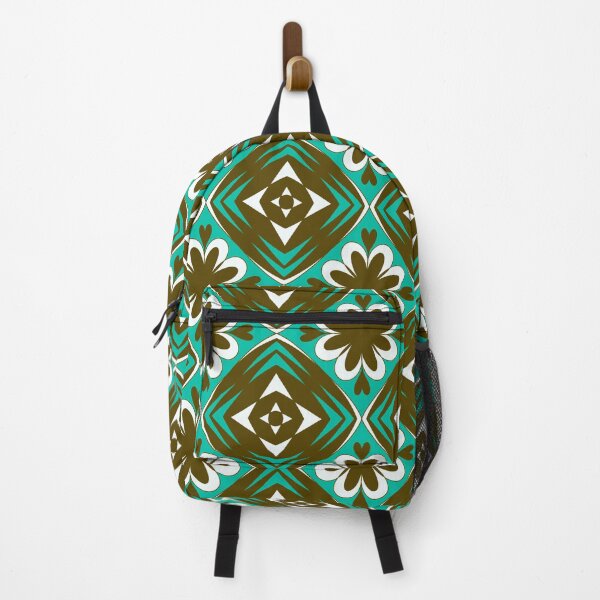 Item preview, Retro Teal and Brown Floral Geometric Tile Seamless Pattern designed and sold by VOYID ART STUDIO.