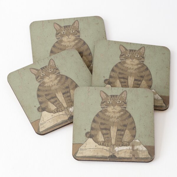 Item preview, Tabby Cat Refusing to Move Off Your Book Folk Art designed and sold by PictorialWhimsy.