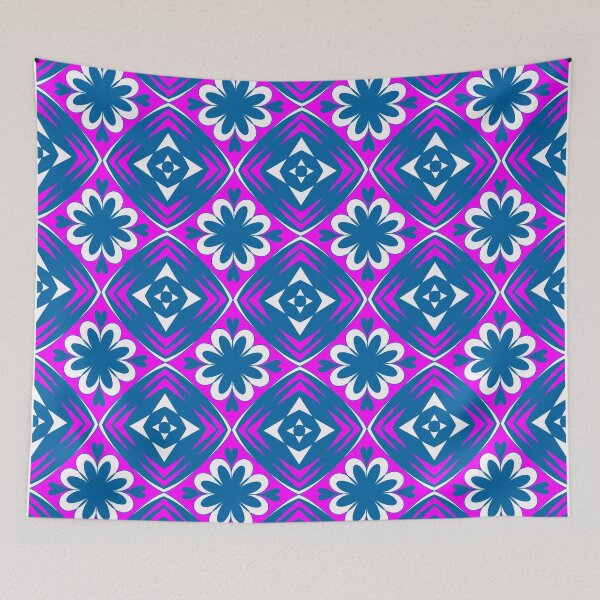 Item preview, Retro Bold Blue and Purple Floral Geometric Tile Seamless Pattern designed and sold by VOYID ART STUDIO.