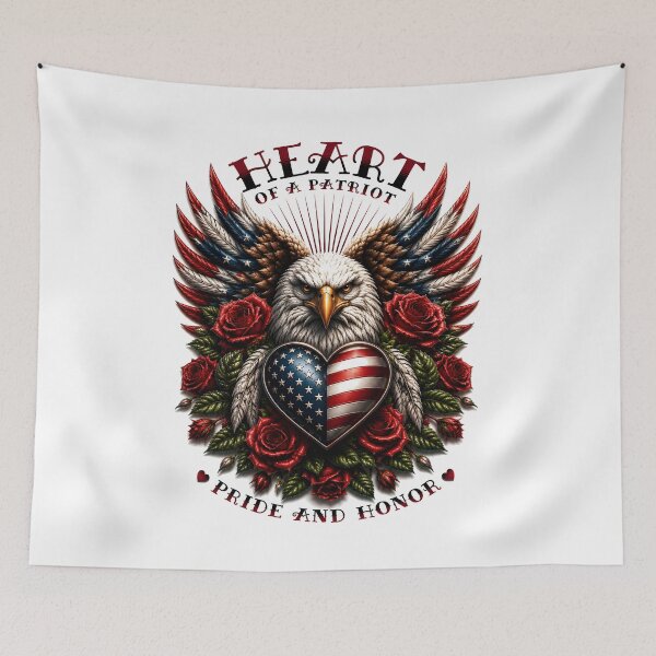 Item preview, Heart of a Patriot - Majestic Eagle with American Flag Heart & Red Roses designed and sold by Peter Kaul.