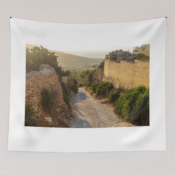 Item preview,  Sunlit Stone Path Through Rural Mediterranean Village Between Dry Stone Walls Overlooking Coast designed and sold by Nmallia.