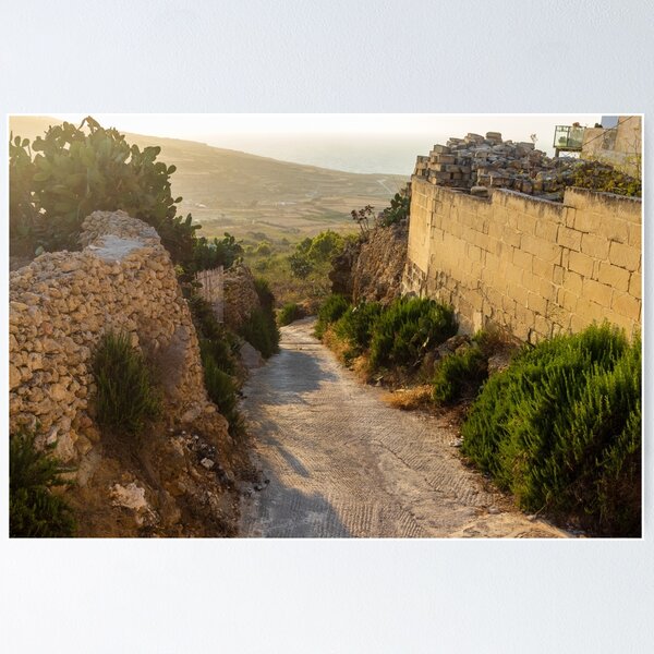 Item preview,  Sunlit Stone Path Through Rural Mediterranean Village Between Dry Stone Walls Overlooking Coast designed and sold by Nmallia.