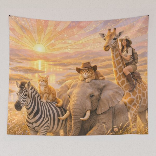 Item preview, African Savannah Sunset Adventure with Cats designed and sold by M-Y-A-R-T-.