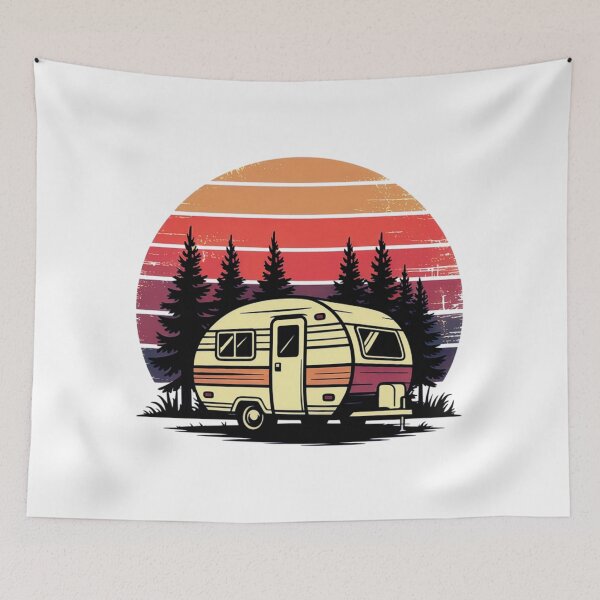 Item preview, Retro Camper Sunset Vintage Camping Trailer Illustration designed and sold by GabeMountainArt.