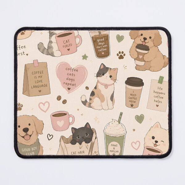 Item preview, Pastel Coffee Lover Cat & Dog Aesthetic | Cozy Gen Z Cute Animal Design designed and sold by flowerpower999.