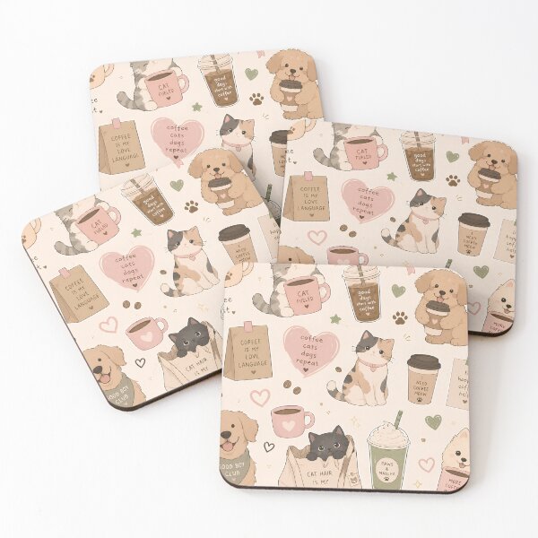 Item preview, Pastel Coffee Lover Cat & Dog Aesthetic | Cozy Gen Z Cute Animal Design designed and sold by flowerpower999.