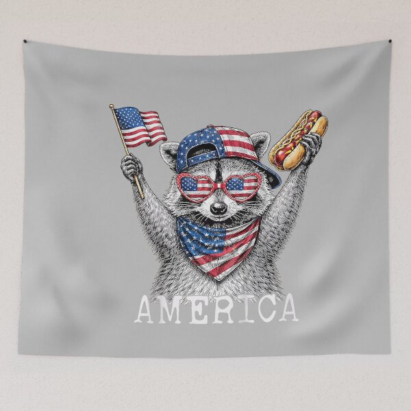 Item preview, America Raccoon Holding A Hot Dog Patriotic American Flag designed and sold by mjohnson9.