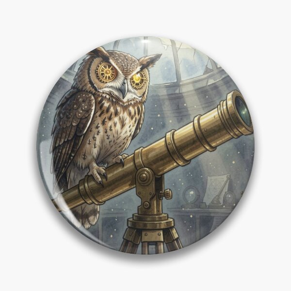 Item preview, Steampunk Owl in Moonlit Observatory – Brass Telescope & Cosmic Night designed and sold by FotoworldEdel.