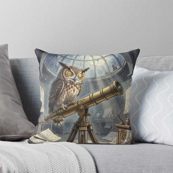 Item preview, Steampunk Owl in Moonlit Observatory – Brass Telescope & Cosmic Night designed and sold by FotoworldEdel.