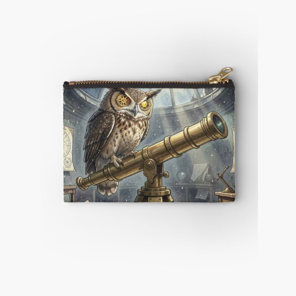 Item preview, Steampunk Owl in Moonlit Observatory – Brass Telescope & Cosmic Night designed and sold by FotoworldEdel.
