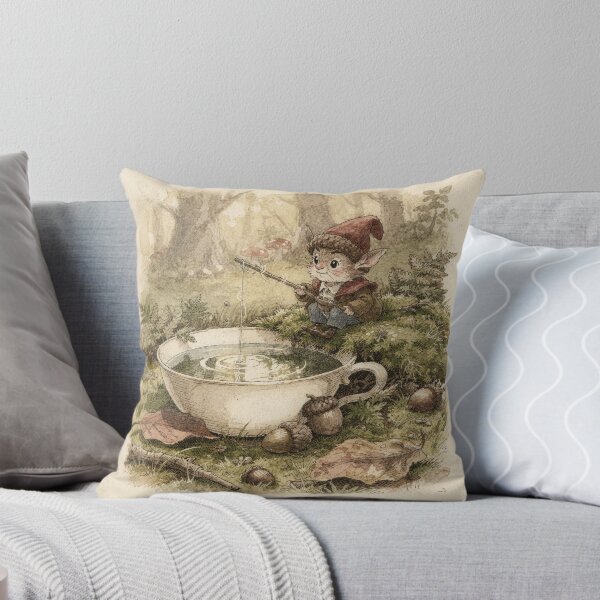 Item preview, Acorn Gnome Fishing in a Teacup designed and sold by PictorialWhimsy.