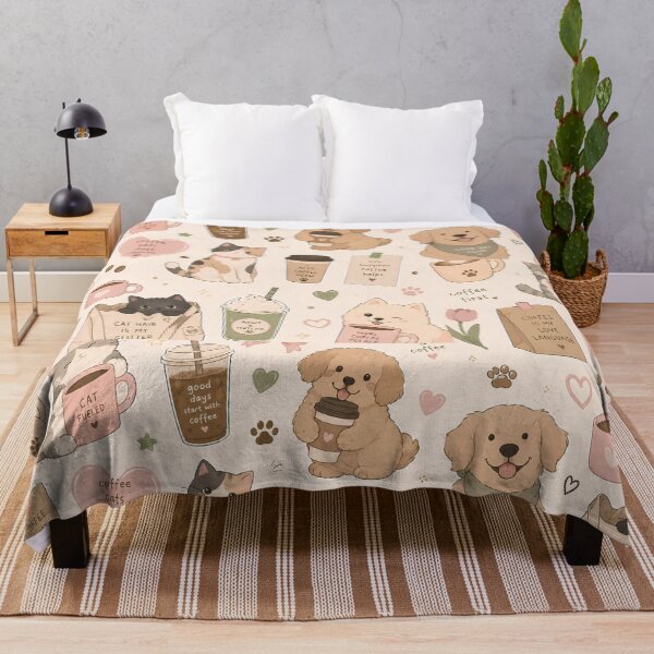 Item preview, Pastel Coffee Lover Cat & Dog Aesthetic | Cozy Gen Z Cute Animal Design designed and sold by flowerpower999.