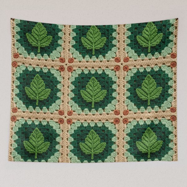Item preview, Green Leaf Crochet Square Botanical Sage Autumn designed and sold by LuisWorks.