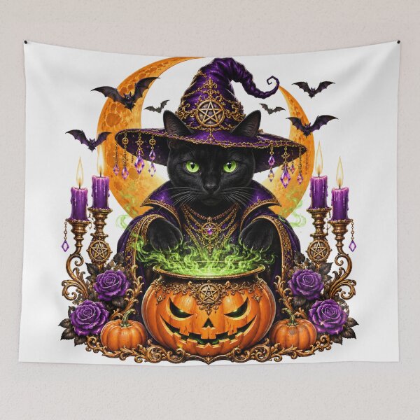 Item preview, Black Cat Witch Halloween Magic designed and sold by MoonStitch.