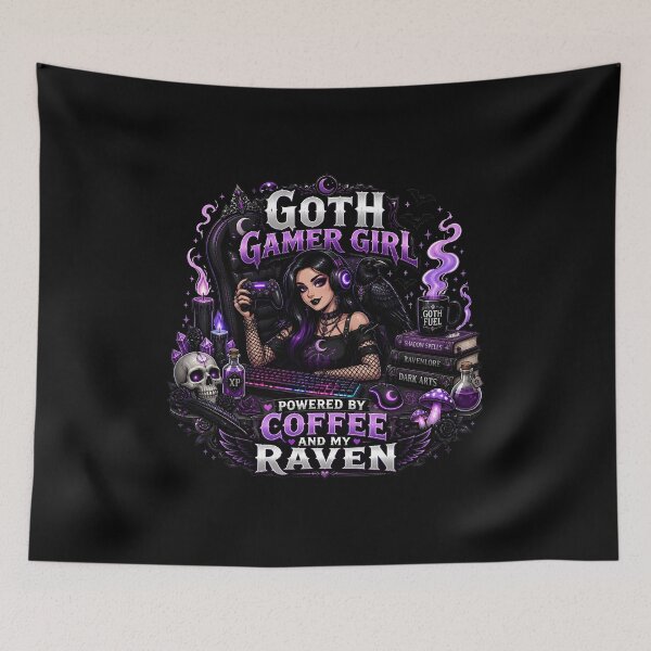 Item preview, Goth Gamer Girl Powered By Coffee And My Raven designed and sold by BadhbhLoot.