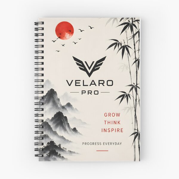Item preview, VELARO PRO | Japanese Zen Mountain Journal | Grow Think Inspire | Minimalist Productivity Diary | Black & Red Sun Notebook designed and sold by Velaro Pro.