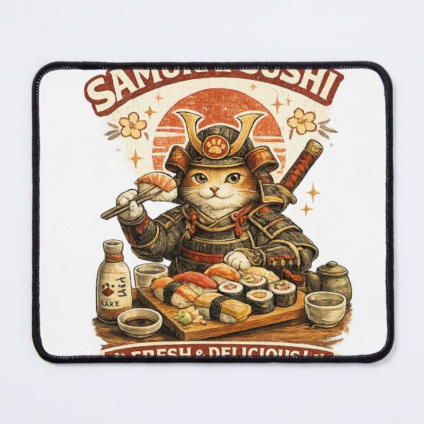 Item preview, Samurai Sushi Cat – Retro Japanese Kawaii Illustration designed and sold by بيعها | Bee3ha.
