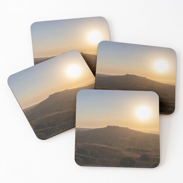 Item preview, Golden Sunset Over Rural Hill With Silhouetted Tower and Rolling Countryside in Warm Light designed and sold by Nmallia.