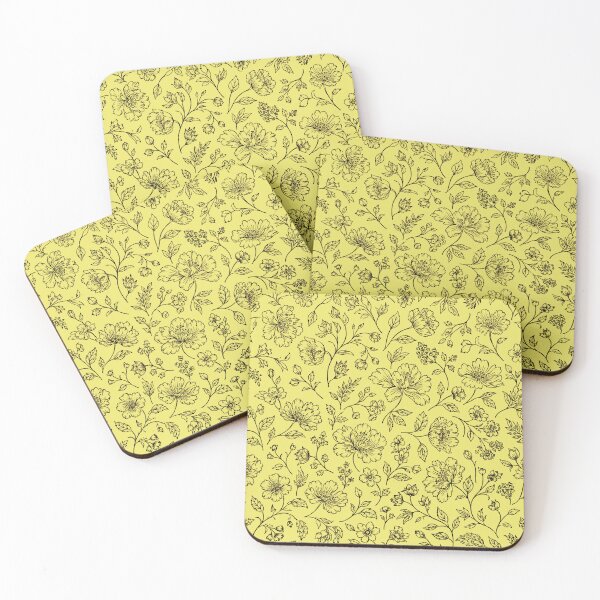 Item preview, Endless Garden Botanical Wildflower Line Art Pattern Yellow designed and sold by The Fine Print by BassAddict.