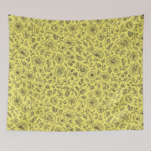 Item preview, Endless Garden Botanical Wildflower Line Art Pattern Yellow designed and sold by The Fine Print by BassAddict.