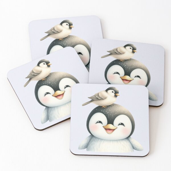Item preview, Cute Happy Baby Penguin with Little Bird designed and sold by VibeShift Studio.