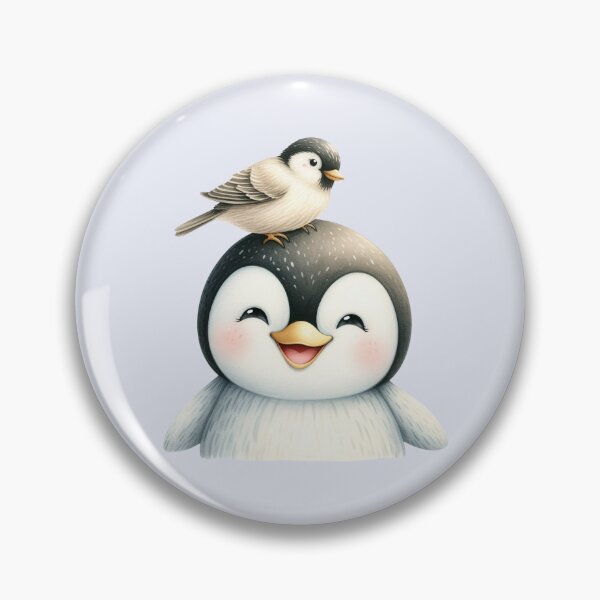 Item preview, Cute Happy Baby Penguin with Little Bird designed and sold by VibeShift Studio.