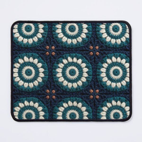 Item preview, Mandala Wool Crochet Square Cream Teal Navy designed and sold by LuisWorks.