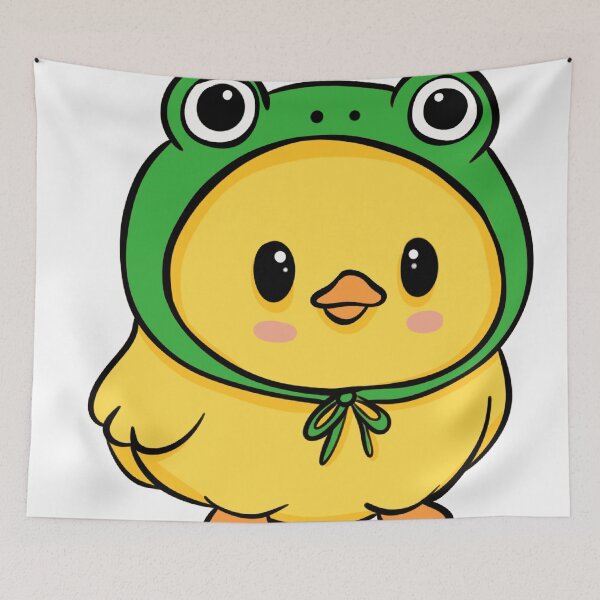 Item preview, Kawaii Duckling in a Frog Hat - Cute Baby Chick Aesthetic designed and sold by LYAN-STORE.