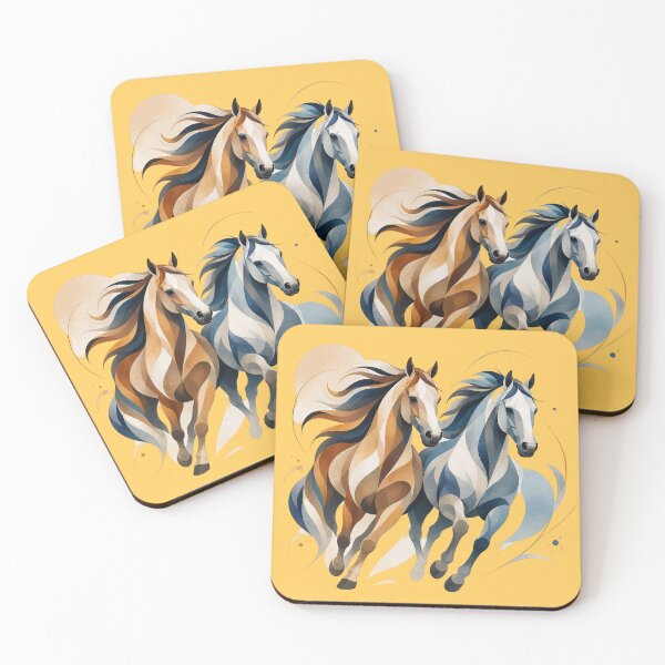 Item preview, Abstract Harmony Horses – Modern Overlapping Equine Art with Flowing Blue & Amber Design designed and sold by Sonia dutta_art.
