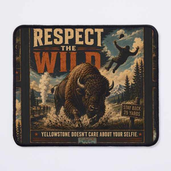 Item preview, Respect the Wild Retro Yellowstone T-Shirt | Funny Bison Attack National Park Poster | Yellowstone Doesn't Care About Your Selfie | Vintage Stay Back 25 Yards Graphic designed and sold by SergioMiklos.