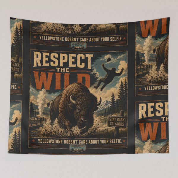 Item preview, Respect the Wild Retro Yellowstone T-Shirt | Funny Bison Attack National Park Poster | Yellowstone Doesn't Care About Your Selfie | Vintage Stay Back 25 Yards Graphic designed and sold by SergioMiklos.