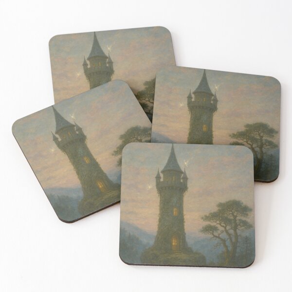 Item preview, Enchanted Forest Art | Mist-Encased Tower at Dawn | Fantasy Medieval Tower Art designed and sold by yeeted17.